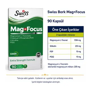 Swiss Bork Mag+Focus Magnezyum Kompleksi 90 Kapsül