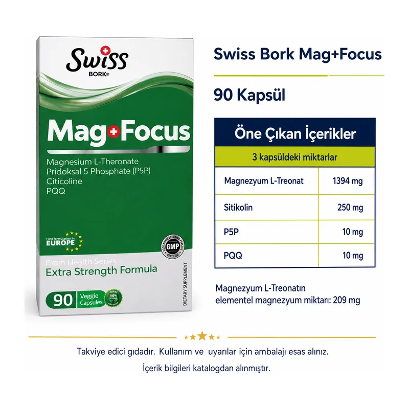 Swiss Bork Mag+Focus Magnezyum Kompleksi 90 Kapsül