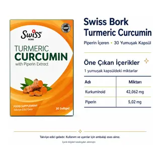 Swiss Bork Turmeric Curcumin ve Piperin 30 Yumuşak Kapsül