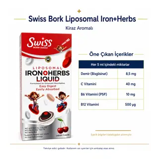 Swiss Bork Liposomal Iron + Herbs Kiraz Aromalı Sıvı Takviye