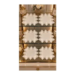 6 lı Krem Amerikan Servis Peçete Seti Vitrin Konsol Sehpa Örtüsü Gardenya Keten 35x35cm