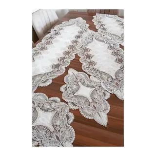 Salon Takımı 5 Parça Dantelli Masa Örtüsü Runner Seti