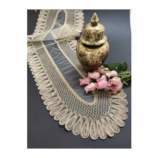 Kadife Detaylı Bej Runner (120x30cm)