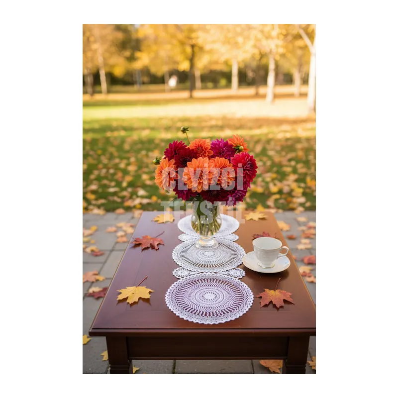 Dantel Detaylı Krem Oval Runner (115x35cm)