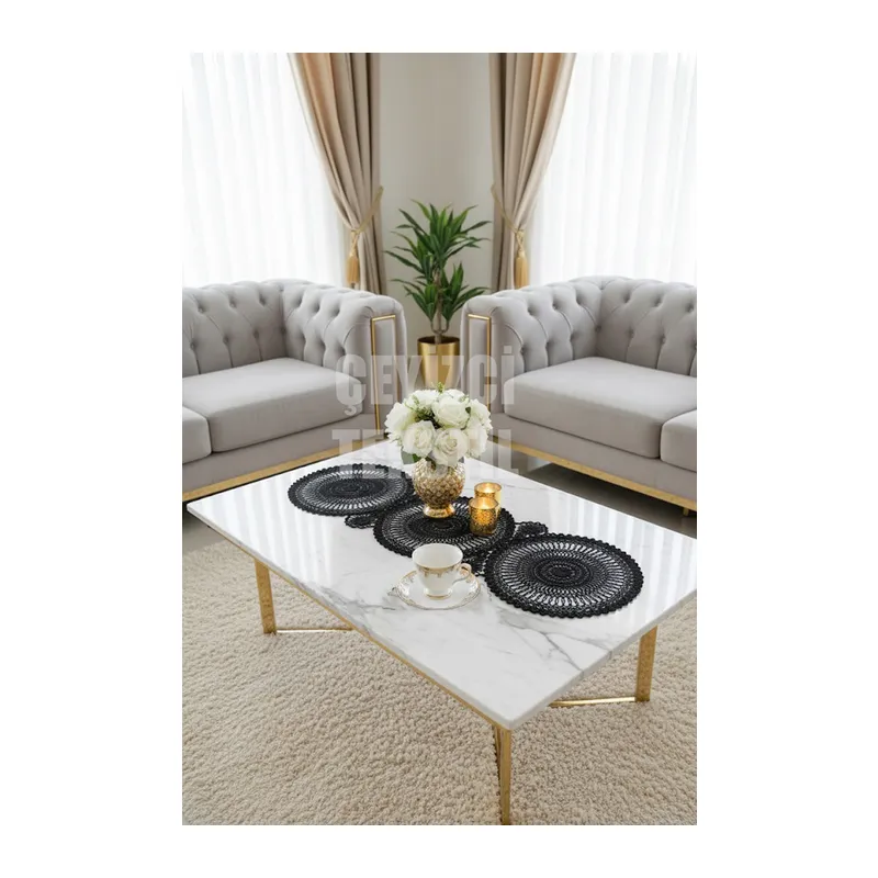 Dantel Detaylı Oval Siyah Runner (115x35cm)
