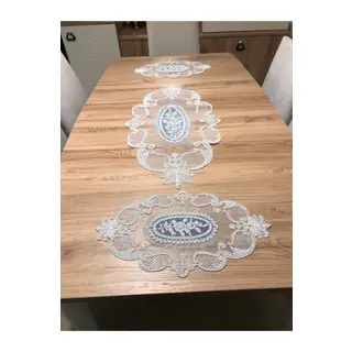 Salon Oda Takımı Dantelli Runner Set Üç Parça