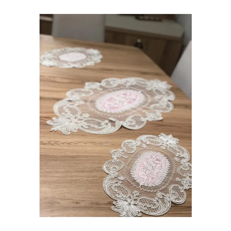 Salon Oda Takımı Dantelli Runner Set Üç Parça