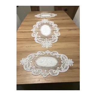 Salon Oda Takımı Dantelli Runner Set Üç Parça