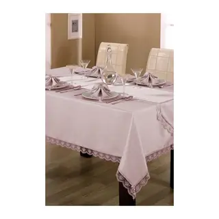 Güpürlü Masa Örtüsü Takımı Pudra