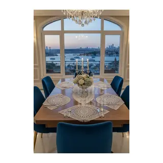 Nakışlı Supla Runner Seti Modern Amerikan Servis Takımı 6 Kişilik Set Kahve