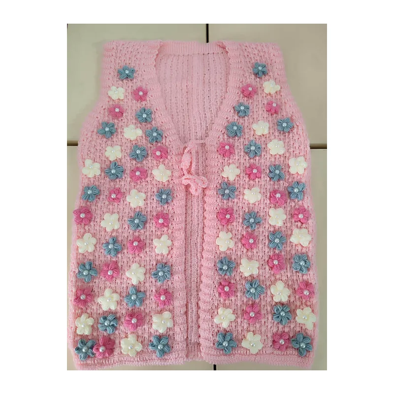 İncili elişi papatyalı yeni model gelin yeleği Pembe