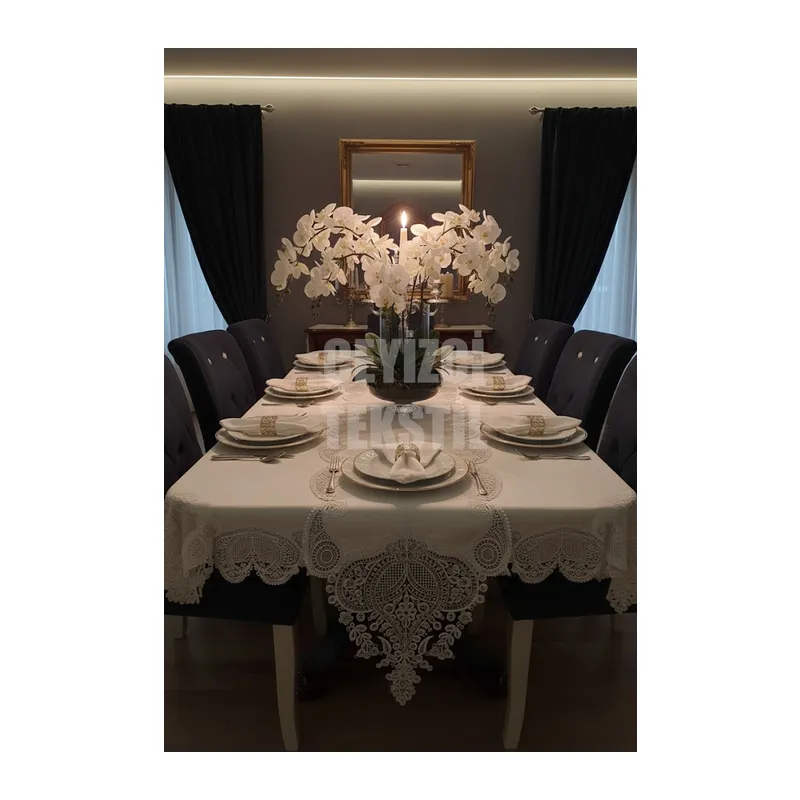 Salkım Masa Örtüsü 12 Kişilik Linen Kumas Krem Sofra Takımı