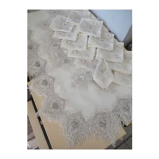 Masa Örtüsü Takımı 26 Parça Lüks 12 Kişilik Masa Örtüsü Seti Krem