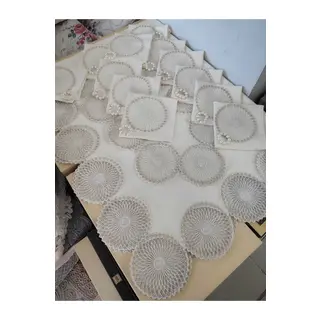 Masa Örtüsü Takımı 26 Parça Lüks 12 Kişilik Masa Örtüsü Seti Krem