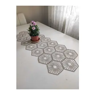 Fransız Dantel Detaylı Tek Runner, Masa Üzerine Runner, Masa Örtüsü Runneri Kahve