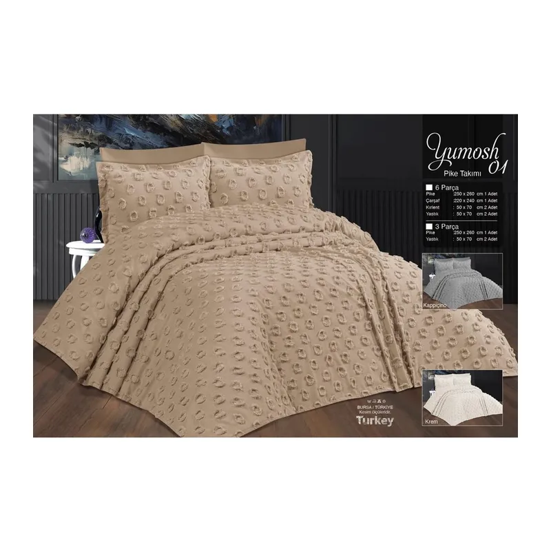 Çift Kişilik Yatak Örtüsü Gri 6 Parça Yatak Örtüsü Bedspread