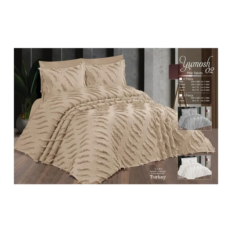 Çift Kişilik Yatak Örtüsü Gri 6 Parça Yatak Örtüsü Bedspread