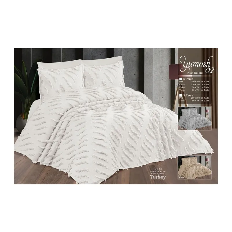 Çift Kişilik Yatak Örtüsü Gri 6 Parça Yatak Örtüsü Bedspread