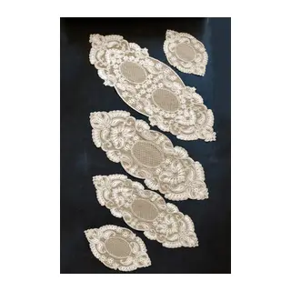 5 Parça Salon Takımı Fransız Dantelli Salon Takımı - Kahve