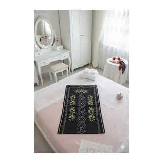 Kanaviçe Işlemeli Etamin Kumaş Tek Seccade - Siyah