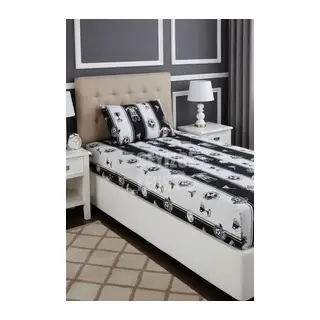 Lastikli Çarşaf ve 1 Yastık Kılıfı - SİYAH BEYAZ - TARAFTAR - TEK KİŞİLİK