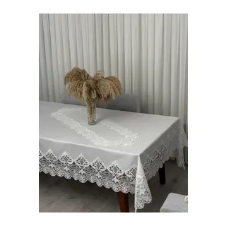 Masa Örtüsü Yemek Takımı 12 Kişilik 26 Parça Fransız Dantelli - Ekru1