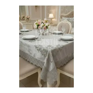 Kadife Tek Masa Örtüsü 160x220cm - Dantelli Yemek Masası Örtüsü 160x220cm Tek Masa