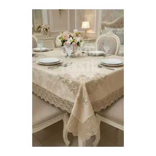Kadife Tek Masa Örtüsü 160x220cm - Dantelli Yemek Masası Örtüsü 160x220cm Tek Masa