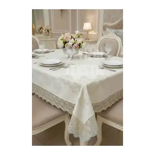 Kadife Tek Masa Örtüsü 160x220cm - Dantelli Yemek Masası Örtüsü 160x220cm Tek Masa