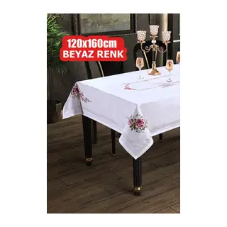 Dijital Baskılı Kanaviçe Tek Masa Örtüsü 120x160cm Beyaz