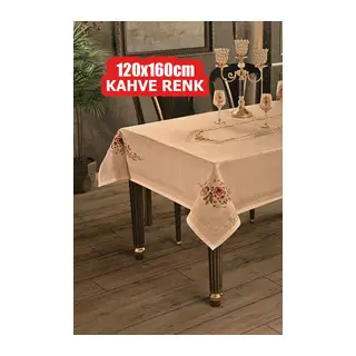 Dijital Baskılı Kanaviçe Tek Masa Örtüsü 120x160cm Kahve Renk