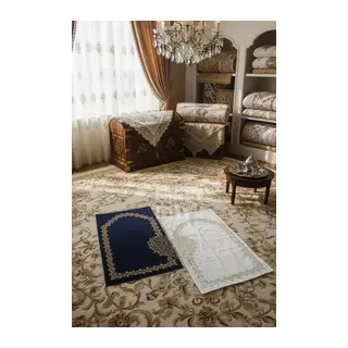 Lacivert Kalpli Eşli Çift / Gelin Damat Bohçası Çeyizlik Seccade Eko 2li Lacivert
