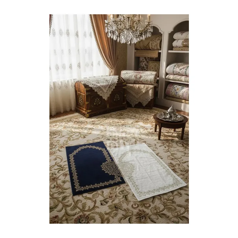 Lacivert Kalpli Eşli Çift / Gelin Damat Bohçası Çeyizlik Seccade Eko 2li Lacivert