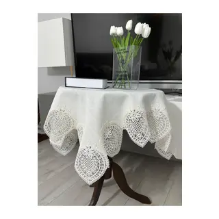 Fransız Dantelli Keten Fiskos, Gardenya Kumaş Fiskos 100x100cm
