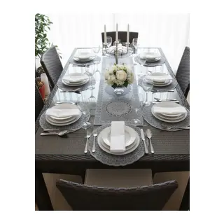Fransız Dantelli Runner Ve Supla Takımı (1 Runner, 6 Supla) Gri