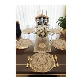 Fransız Dantelli Runner Ve Supla Takımı (1 Runner, 6 Supla) Kahve