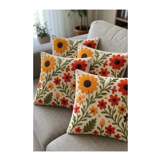4lü Kırlent Kılıfı, Dijital Baskılı Çift Taraflı Kırlent Kılıfı 45x45cm