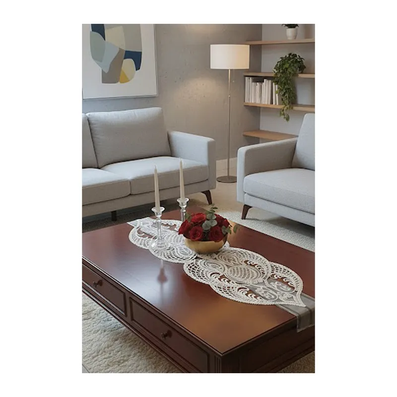 Fransız Dantel Detaylı Tek Runner, Masa Üzerine Runner, Masa Örtüsü Runneri