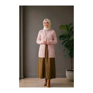 Yumoş Ponpon Bağlamalı Yelek - Pudra