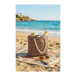 Büyük Boy Plaj Çantası 40×30 cm - Fermuarlı Günlük Omuz, Alışveriş ve Tatil Çantası