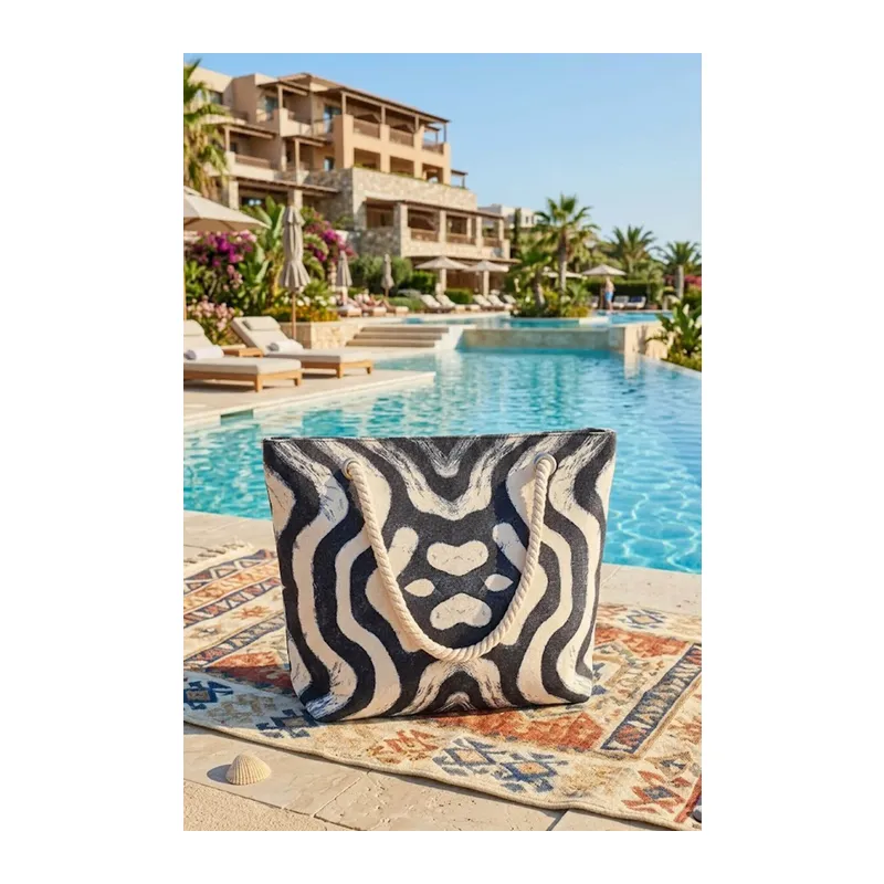 Büyük Boy Plaj Çantası 40×30 cm - Fermuarlı Günlük Omuz, Alışveriş ve Tatil Çantası