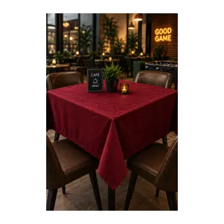 Kahve Cafe Kıraathane Masa Örtüsü 140x140cm Bordo Renk