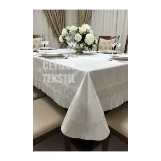 Dertsiz Kadife Tek Masa Örtüsü 160x220cm - Dantelli Yemek Masası Örtüsü 160x220cm Tek Masa