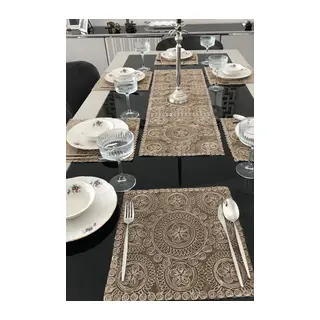 Fransız Dantelli Runner ve Supla Takımı (1 Runner, 6 Supla) Kapuçino