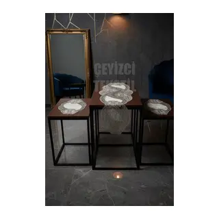 Salon Takımı, Yatak Odası 3 Parça Sehpa Örtüsü, Masa Örtüsü 3 Parça Oda Takımı - Krem Kadife