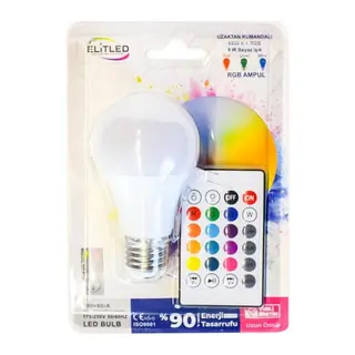 9w KUMANDALI BEYAZ+RGB LED AMPUL 1 Adet