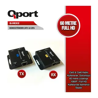 Q-HEX2 HDMI EXTENDER CAT6 60M 2 Lİ PAKET (ADAPTÖR DAHİL)