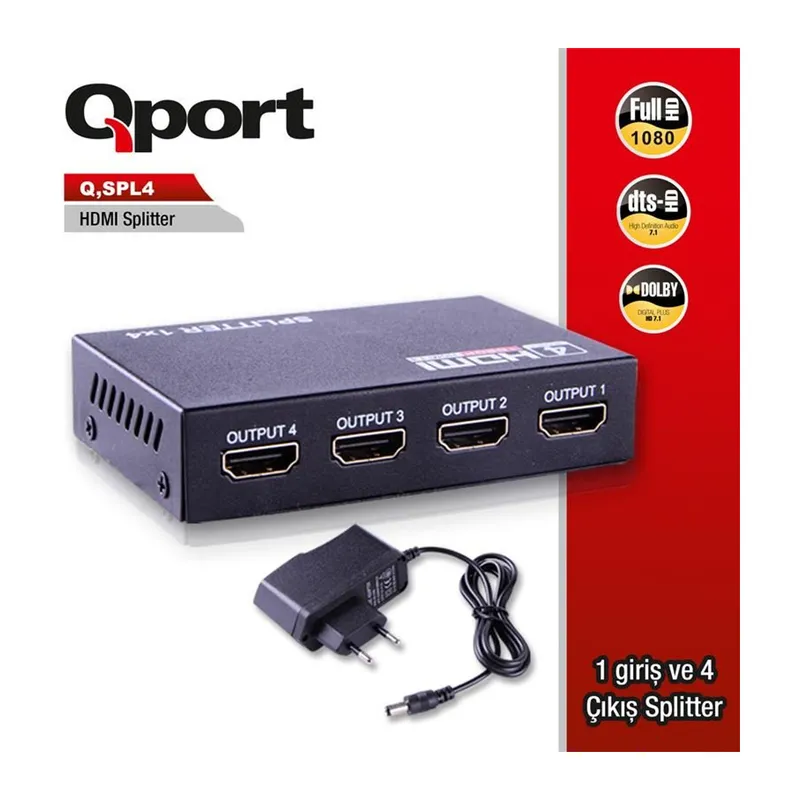 QPORT Q-SPL4 FULL HD 1 GİRİŞ 4ÇIKIŞLI HDMI SPLITTER (SİNYAL ÇOĞALTICI)