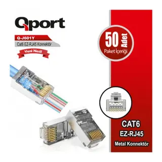 QPORT Q-J601Y CAT6 50 LİK PAKET EZRJ45 METAL YENİ NESİL KONNEKTÖR