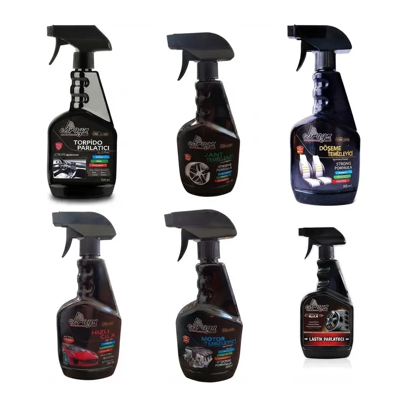 6'lı Araç Bakım Seti Torpido Jant Döşeme Motor Lastik Parlatıcı Hızlı Cila Spreyi 500 ml